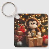 Schattigee aap op een kerstcadeau sleutelhanger (Voorkant)
