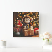 Schattigee aap op een kerstcadeau vierkante klok (Huis)