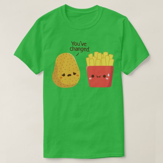 Schattigee aardappel en frietjes grappig t-shirt (Design voorkant)