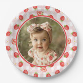 Schattigee Aardbei 1e Verjaardag Berry Eerste Foto Papieren Bordje (Voorkant)