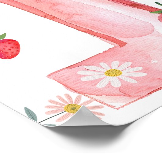 Schattigee aardbei 1e Verjaardag Berry Eerste Welk Poster (Hoek)