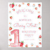 Schattigee aardbei 1e Verjaardag Berry Eerste Welk Poster (Voorkant)
