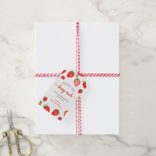 Schattigee aardbei 1e verjaardag dank u Berry Much Cadeaulabel (Met Touw)