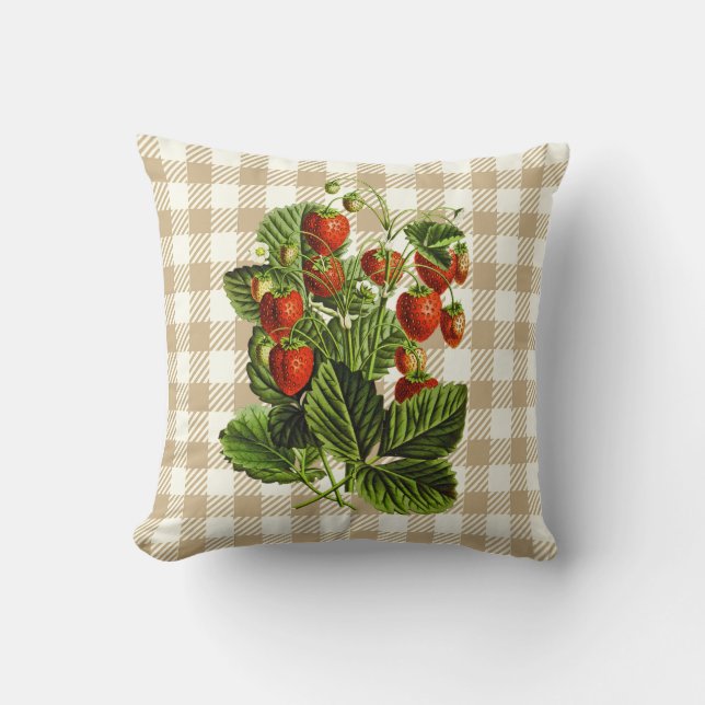 Schattigee  Aardbei Beige Plaid Throw Kussen (Voorkant)