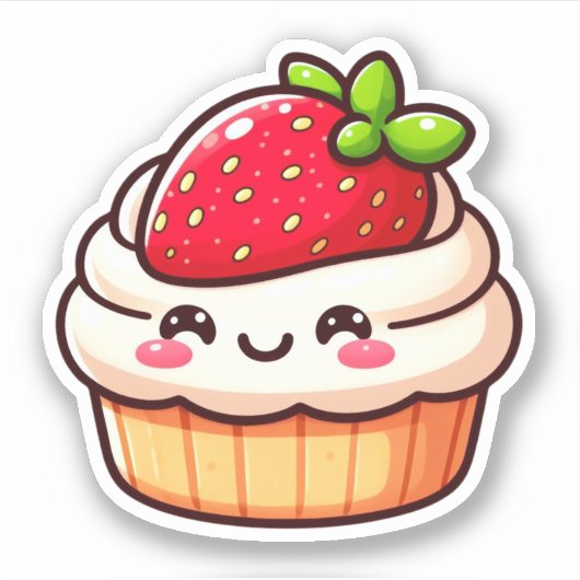 Schattigee Aardbei Cupcake Vinyl Stickers (Voorkant)