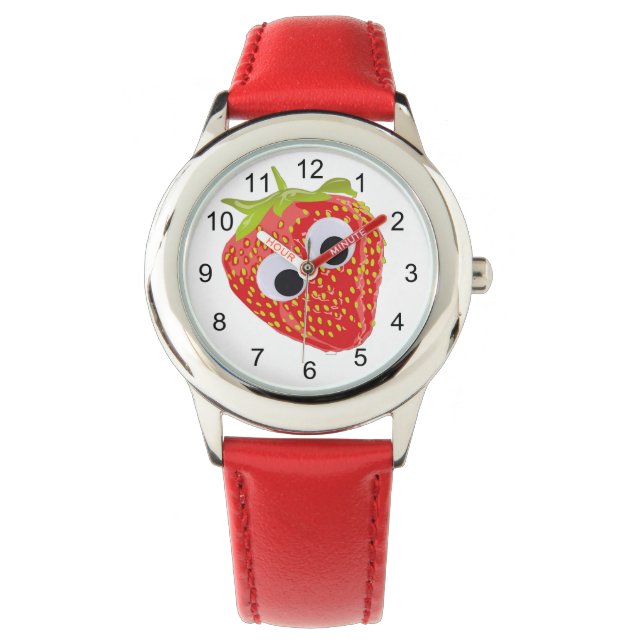 Schattigee Aardbei Kinder Horloge Rode Strap (Voorkant)