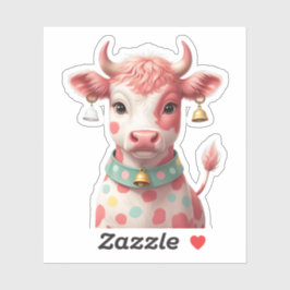 Schattigee Aardbei Koe Sticker met Bell Collar & P