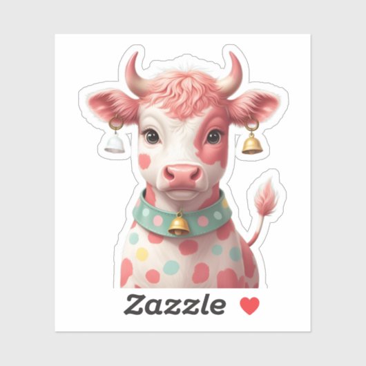 Schattigee Aardbei Koe Sticker met Bell Collar & P (Vel)