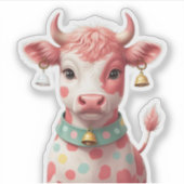 Schattigee Aardbei Koe Sticker met Bell Collar & P (Voorkant)