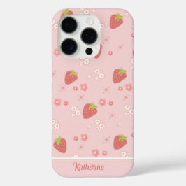 Schattigee aardbei met bloemen. iPhone 16 pro hoesje