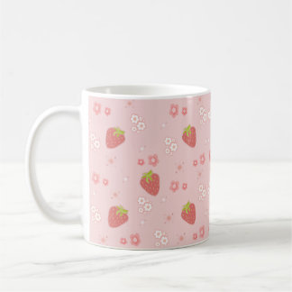 Schattigee aardbei met bloemen. koffiemok