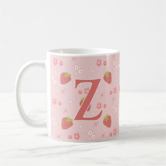 Schattigee aardbei met bloemen. koffiemok