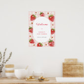 Schattigee aardbei Sweet Gingham Welkom Baby showe Poster (Keuken)