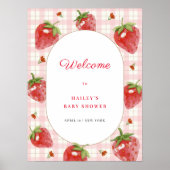 Schattigee aardbei Sweet Gingham Welkom Baby showe Poster (Voorkant)