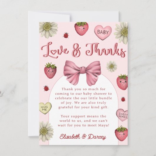 Schattigee Aardbei Valentijnse Baby shower Dank u Bedankkaart (Voorkant)