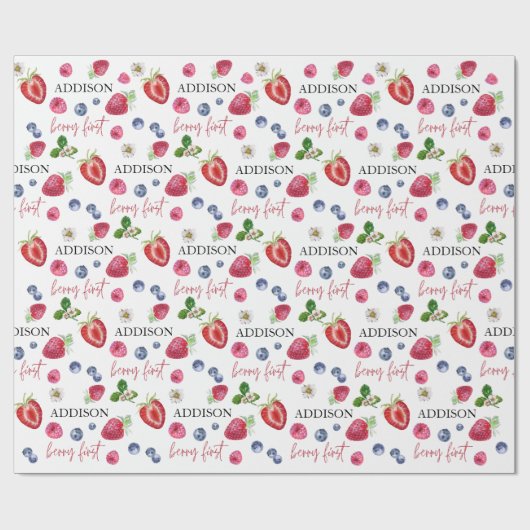 Schattigee aardbei verjaardag cadeaupapier (Vlak)