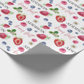 Schattigee aardbei verjaardag cadeaupapier (Hoek)