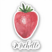 Schattigee aardbei Waterverf gepersonaliseerd Sticker (Voorkant)