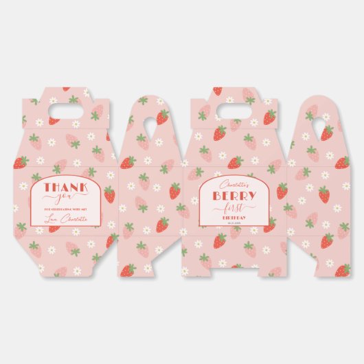 Schattigee Aardbeien Berry Eerste 1e Verjaardag Ga Bedankdoosjes (Ongevouwen)