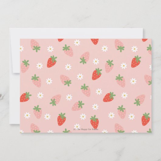 Schattigee aardbeien bessen eerste 1e verjaardag f kaart (Achterkant)