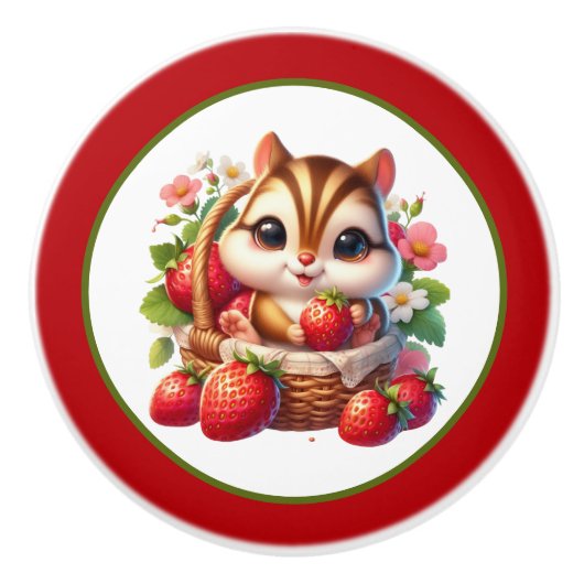 Schattigee aardbeien chipmunk liefhebbers keramische knop (Voorkant)