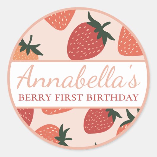 Schattigee Aardbeien Custom Naam Berry Ronde Sticker (Voorkant)