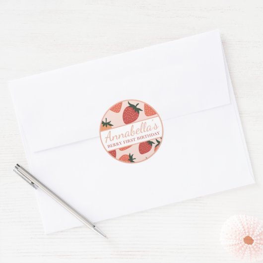 Schattigee Aardbeien Custom Naam Berry Ronde Sticker (Envelop)
