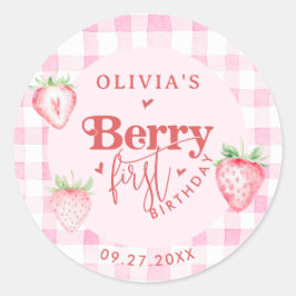 Schattigee aardbeien Daisy Berry eerste verjaardag Ronde Sticker
