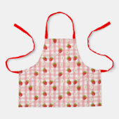 Schattigee aardbeien en bloemen op een roze gingha schort (Voorkant)