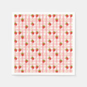 Schattigee aardbeien en bloemen op een roze gingha servet (Voorkant)