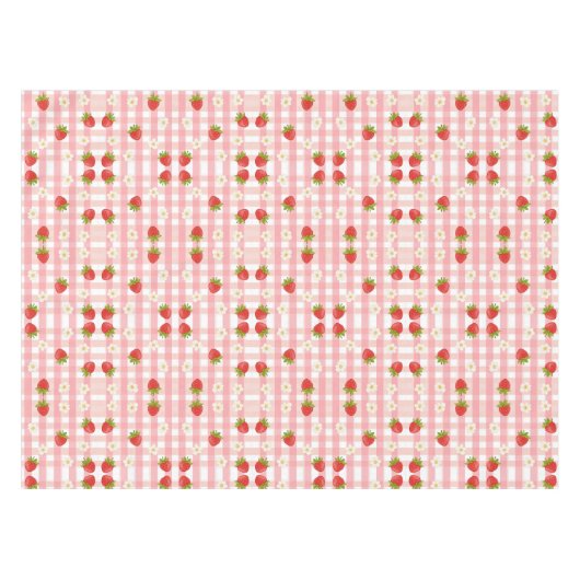 Schattigee aardbeien en bloemen op een roze gingha tafelkleed (Voorkant (Horizontaal))