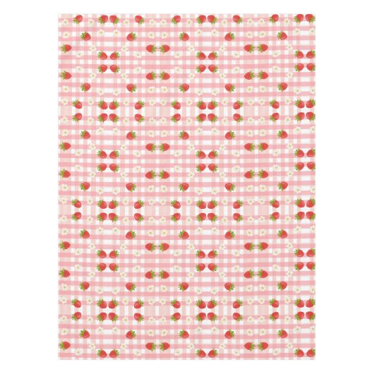 Schattigee aardbeien en bloemen op een roze gingha tafelkleed (Voorkant)