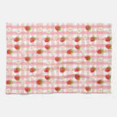 Schattigee aardbeien en bloemen op een roze gingha theedoek (Horizontaal)