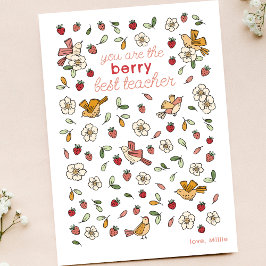 Schattigee aardbeien en vogels Leraar Waardering Bedankkaart