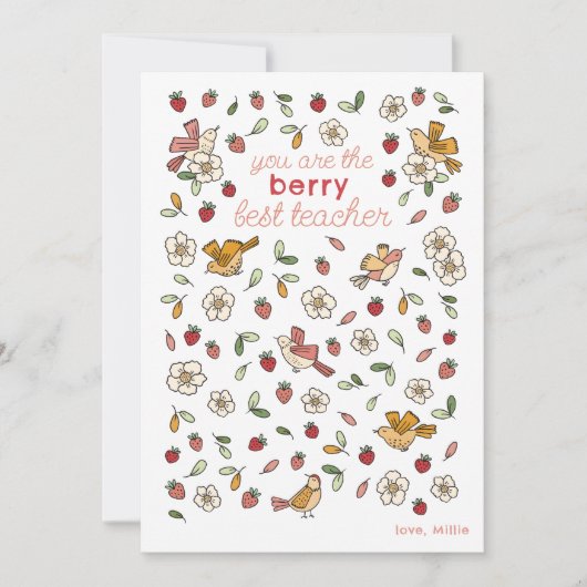 Schattigee aardbeien en vogels Leraar Waardering Bedankkaart (Voorkant)