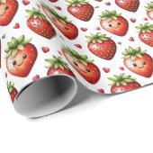Schattigee aardbeien karakter en harten verjaardag cadeaupapier (Rol Hoek)