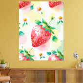 Schattigee aardbeien regenboog Daisy verjaardagsfe Canvas Afdruk (Insitu (Woonkamer))