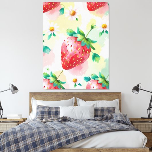 Schattigee aardbeien regenboog Daisy verjaardagsfe Canvas Afdruk (Insitu (Slaapkamer))