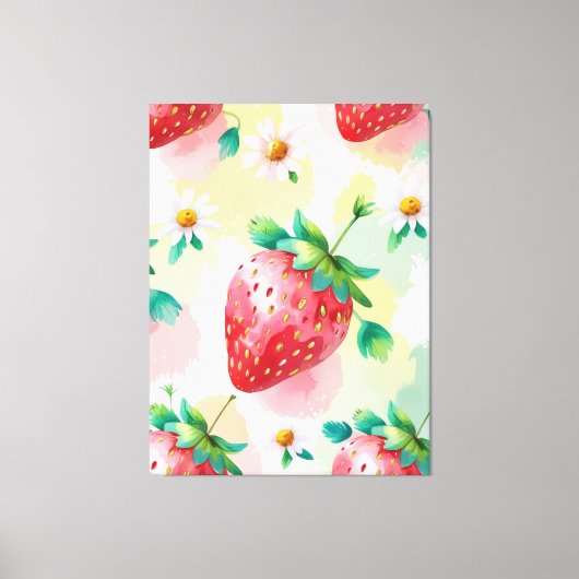 Schattigee aardbeien regenboog Daisy verjaardagsfe Canvas Afdruk (Voorkant)