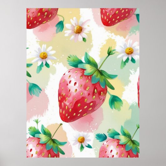 Schattigee aardbeien regenboog Daisy verjaardagsfe Poster (Voorkant)