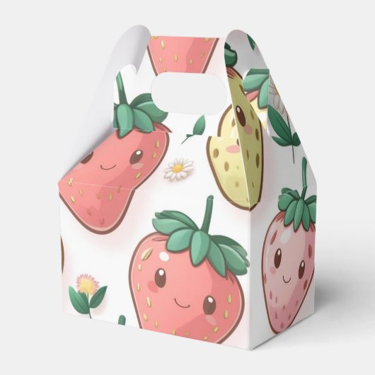 Schattigee aardbeien regenboog verjaardagsfeestje bedankdoosjes (Voorkant Zijde)