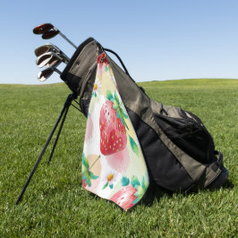 Schattigee aardbeien regenboog verjaardagsfeestje golfhanddoek