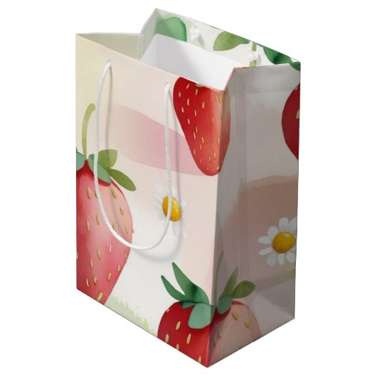 Schattigee aardbeien regenboog verjaardagsfeestje medium cadeauzakje (Achterkant Gekanteld)