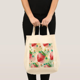 Schattigee aardbeien regenboog verjaardagsfeestje tote bag