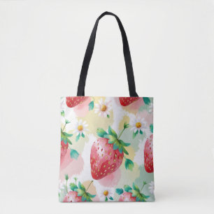 Schattigee aardbeien regenboog verjaardagsfeestje tote bag