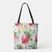 Schattigee aardbeien regenboog verjaardagsfeestje tote bag (Achterkant)