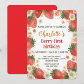 Schattigee aardbeien regenboogpatroon 1e verjaarda kaart (Voorkant / Achterkant)