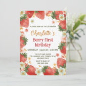 Schattigee aardbeien regenboogpatroon 1e verjaarda kaart (Staand voorkant)