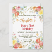 Schattigee aardbeien regenboogpatroon 1e verjaarda kaart (Voorkant)