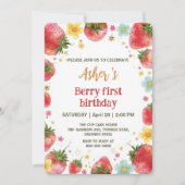 Schattigee aardbeien regenboogpatroon 1e verjaarda kaart (Voorkant)